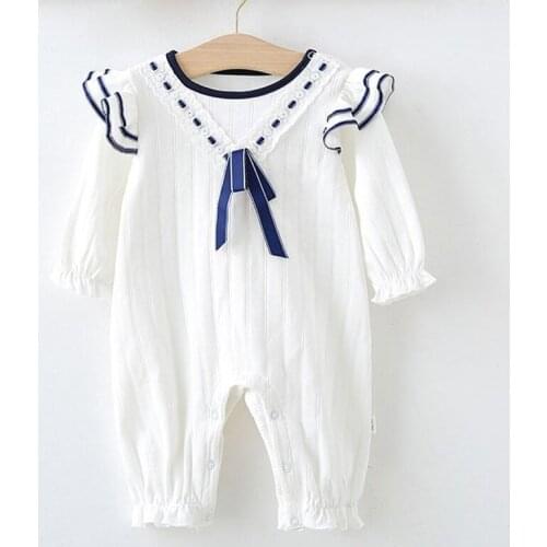 New 2021 Summer Spring Baby Girl Long Sleeve Navy Wind Rompers Navy Collar Baby Kids Girl Newborn Rompers Clothes