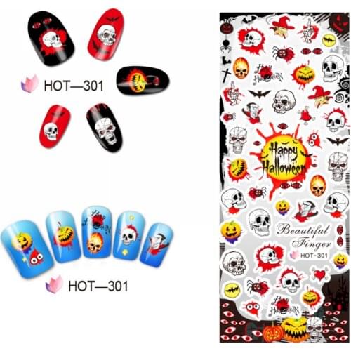 UPRETTEGO NAIL ART BEAUTY WATER DECAL SLIDER NAIL STICKER HALLOWEEN PUMPKIN SKULL WITCH VANPIRE BAT HOT301-306