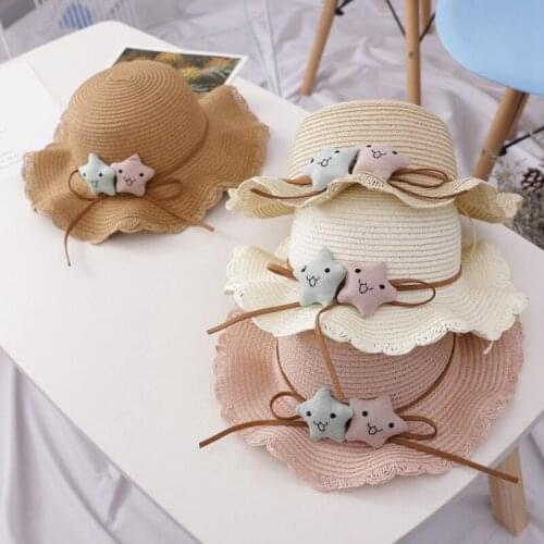Summer Girl Hat Cap Breathable Straw Hats Balls Sweet Stars Princess Hat Seaside Cute Bag Kids Beach Sunhats Set S9588