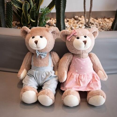 38/55cm Lovely Couple Teddy Bear With Clothes Plush Toys Dolls Stuffed Bear Toy Kids Baby Children Girl Birthday Christmas Gift