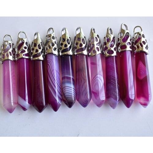 Fashion good quality red stripe onyx hexagonal pillar charms pendants 12x50mm for necklace making 10pcs/lot wholesale free