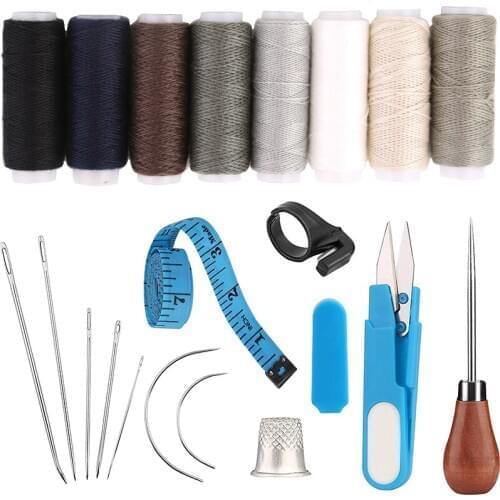 MIUSIE Leather Hand Sewing Craft Tool Leather Sewing Kit Sewing Threads Needles Awl Thimble for Starter Leather Hand Stitching