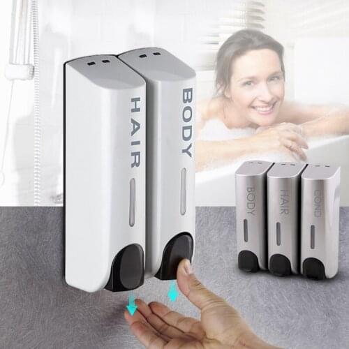 700ml Wall Mount Soap Dispenser Pump Black Bathroom Shower Shampoo Liquid Dispenser Set Plastic Hotel Mall Kitchen Soap Bottles