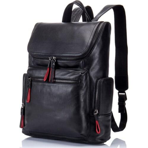 Luufan New Fashion Leather Laptop Bag Genuine Leather Travel Backpack School Bag Women Men Soft Cowskin Black Leather Daypack