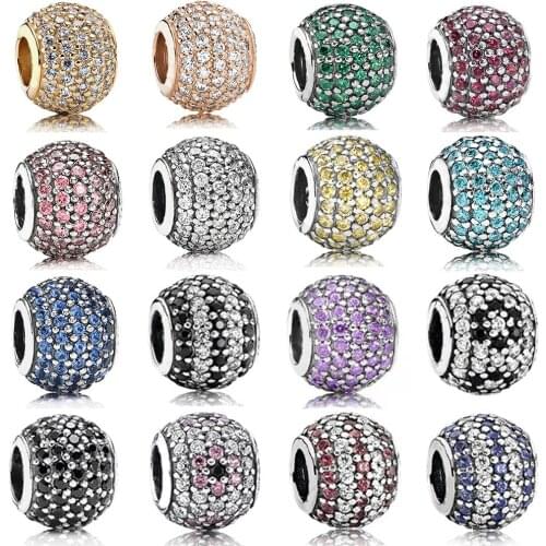 NEW High Quality 925 Sterling Silver Rose Gold Green Red Pink Blue White Pave Charm Beads For Original Bracelets Jewellery