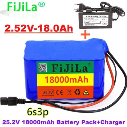 New 24V 18Ah 6S3P 18650 Battery Lithium Battery 25.2V 18000mAh Electric Bicycle Moped /Electric/Li ion Battery Pack with charger