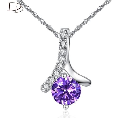 DODO 7mm AAA Cubic Zirconia Pendants Necklace For Women Purple Crystal Kolye White Gold Color Jewelry Water-wave Chain Gift N92