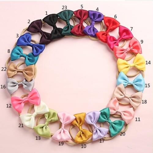 New Coming 3.2" Satin Bows With Thin Nylon Headband /Hair Clip / Flat Back Kids Newborn Headwear Bows Hair Accessories 60Pcs/lot