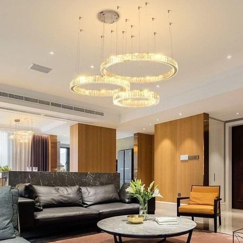 Modern Luxury Crystal Led chandelier Villa Stair Led Dimmable Steel chandelier Light Foyer DropLight Suspend Lamparas Fixtures