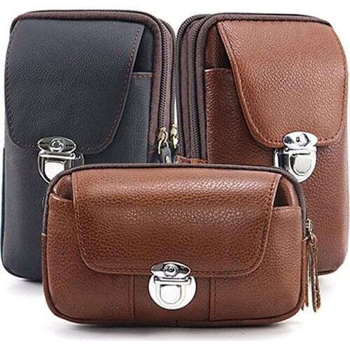 Multifunction Lether Mobile Phone Bag For Men 2021 New Shoulder Bags Gentleman Waist Packs With Belt Holder Coin Purse Pocket