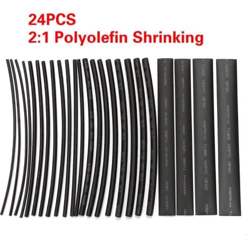 Hot 6 Sizes 24Pcs 150mm Cable Sleeve Heat Shrink Tubing 2:1 Polyolefin Shrinking Assorted Wrap Wire Insulated sleeving Tubes Set