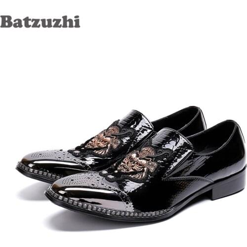 Batzuzhi Handmade male Dress shoes brand Fashion luxury Designer wedding party dress leisure Genuine Leather mens Loafer shoes