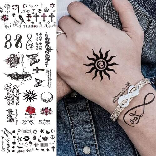 Black Sun Infinity Small Temporary Tattoos For Men Kids Women Butterfly Crown Fake Tattoo Sticker Hand Face Tiny Hands Tatoo