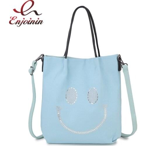 Smile Sequined Canvas Ladies Handbag Cartoon Women Purses Tote Shoulder Crossbody Bag Fashion Large Capacity Shopping Bag 2021