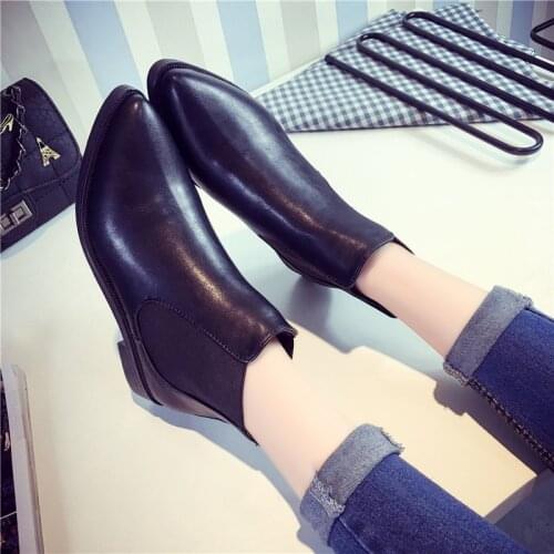 Gyh Women Ankle Boots Flat Heels Casual Shoes Woman Leather Boots For Girls Black pointed toe Chelsea Boots