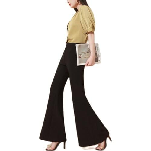 YUEY 2021 New S To 5XL Womens Fashion Beautiful Flared Pants For Spring Summer OL Big Size Thin Black White Flat Flare Trousers