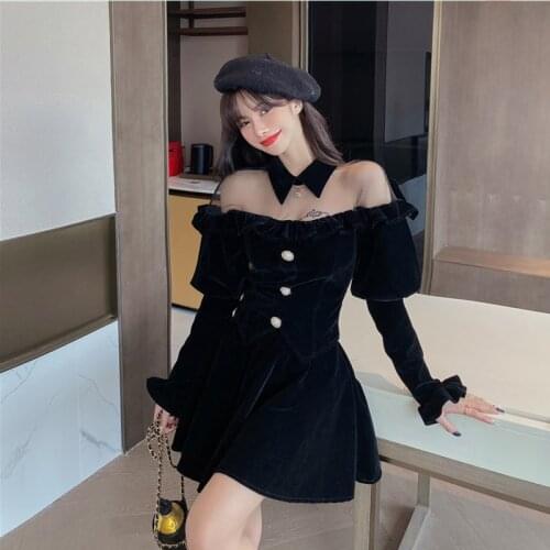 Spring Autumn Elegant Fashion Velvet Two Piece Set Women Long Sleeve Mesh Patchwork Tops + High Waist Mini Skirt Outfits Korean
