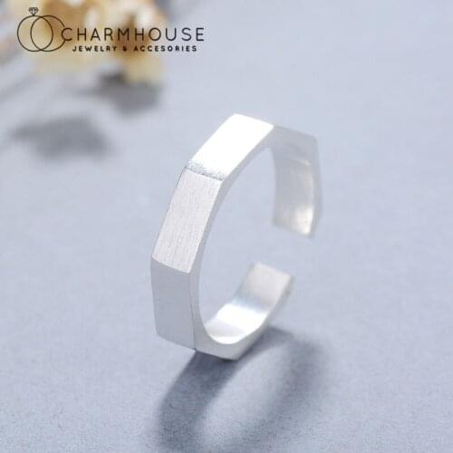 Pure Silver 925 Finger Rings For Women Geometric Square Open Ring Anillo Bague Femme Trendy Jewelry Accessories Party Gifts