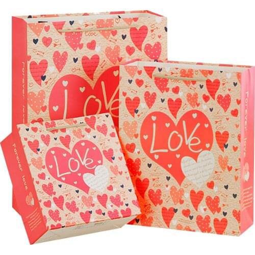 10 Pcs/lot Creative Pink Heart Cross Handbag Small Gift Bag With Handles Decoration Paper Gift Bag For Birthday Decoration