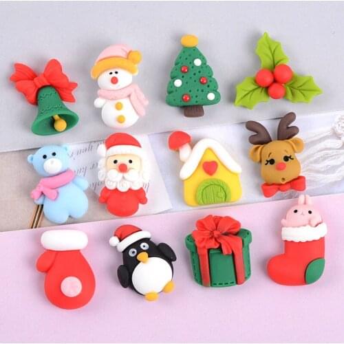 10 PCS Lovely Resin Cartoon Christmas Series Handmade Earrings Headwear Accessories For DIY Jewelry Making