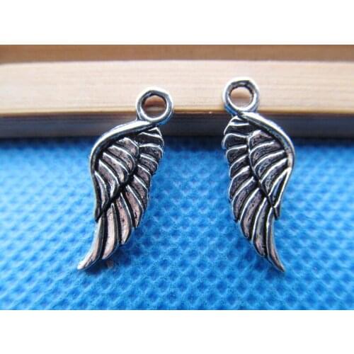 100pcs 8mmx21mm Antique Silver tone Cabinet Cute Single Angel Wing Bracelet Pendant Charm/Finding,DIY Accessory Jewellery Making