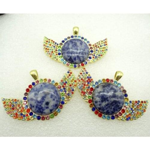 1PCwholesale Natural Stone Quartz Crystal sodalite Opal lapis Round Shaped Pendant Diy Jewelry Making necklace for woman man
