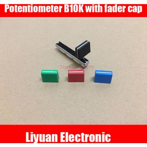 2set 60mm Slide Potentiometer B10K with Fader Cap Travel 45mm Handle 15MM Mixer Dual channel Fader white