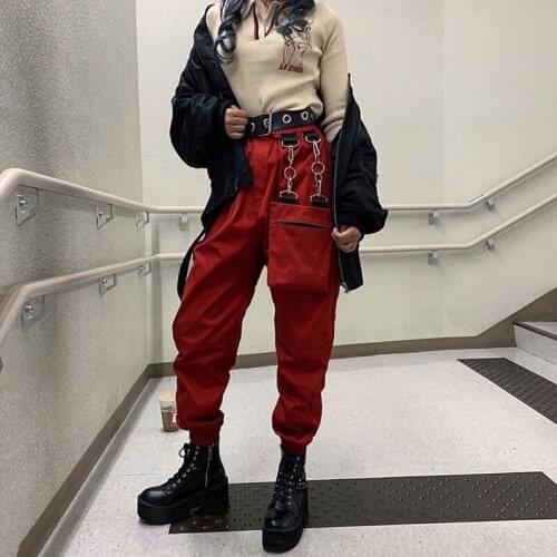 2021 High Waist Pants Casual Elastic Joggers Women Punk Style Cargo Trousers With Pocket Girl Autumn Streetwear Pants Loose
