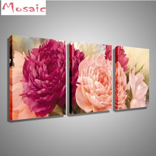 3pcs,diy Diamond painting,Bright Flowers Mosaic Pattern Full Square Drill 5d Diamond Painting Diamond Embroidery home Decoration