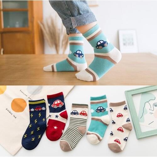 5 Pairs/lot Spring Autumn Cute Rabbit Socks for Girls Fashion Car Pattern Socks for Boys Soft Childrens Baby Socks 1-10Yrs