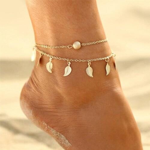 Bohemian Anklet Golden Color Ball with Leaf Foot Jewelry Summer Beach Barefoot Bracelet on Leg Fashion Jewelry Dropshipping