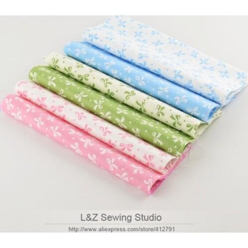 Booksew 6PCS Classical Bowknot Printed Series100% Cotton Fabric Fat Quarter For Clothing Bedding Tilda Cloth Quilting 20cmx50cm