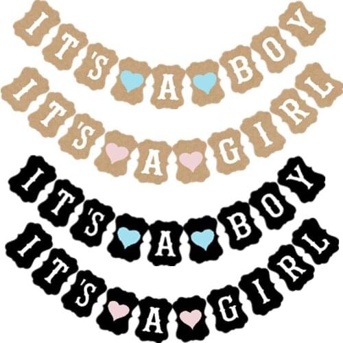Infants ITS A GIRL ITS A BOY Flag Banners Paperboard Pulling Flag Banners Baby Shower Hanging Flags For Birthday Party Decor