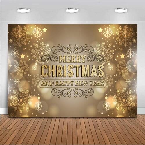 Merry Christmas And Happy New Year Golden Light Polka Dots Photo Background Gold Snowflake Bokeh Party Photography Backdrops