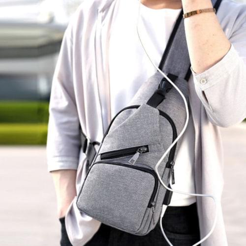 Newest Arrival Women Men Fashion Canvas Bag Sport Chest Pack USB Charging Crossbody Shoulder Bag