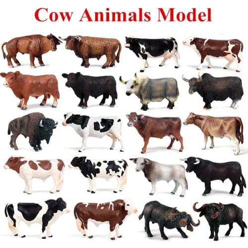 Simulation Cute Farm Animals Milk Cow Cattle Calf Angus Bull OX Buffalo Model Action Figures Educational Pvc Cute Toy Kids Gift