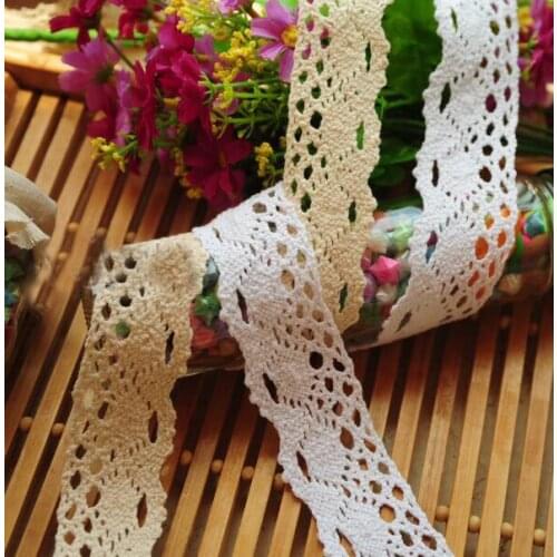 Quality White & Beige Lace Ribbon DIY cotton Ribbon 20meters Free Shipping
