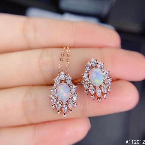 KJJEAXCMY Fine Jewelry Natural Opal 925 Sterling Silver Lovely Girl New Pendant Necklace Chain Ring Suit Support Test