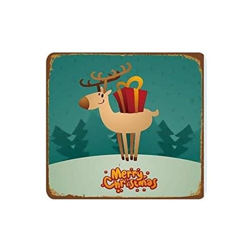 Royal Tin Sign Funny Merry Christmas Reindeer 11.8 11.8 inches, Square Metal Signs for Home Gas Retro