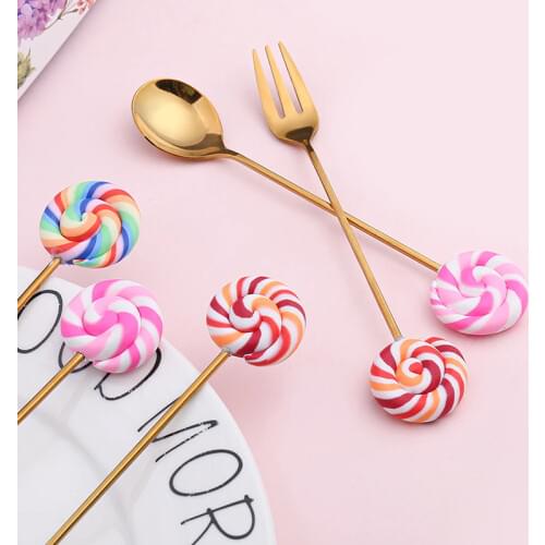 Hot Sale Coffee Spoons 1/8/12/24/48Pcs Donuts Lollipop Candy Color Coffee Tiny Spoon Stainless Steel Childrens Cartoon Spoon