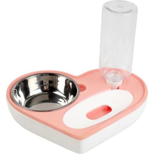 Pet Cat Bowl Automatic Feeder Water Dispenser Automatic Water Storage Food bowl Dog puppy Food container Heart 2-in-1 Pet Bowls
