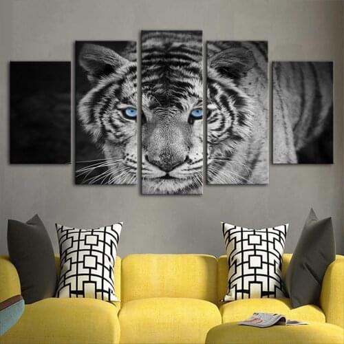 Living Room HD Printed Canvas Wall Art Painting 5 Panel Tiger Animal Modular Decoration Posters Picture On Home Frame Modern