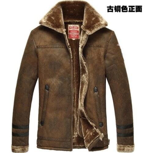 Fur leather coats mens lapel thickening plus wool leather pilot jacket warm Nordic Air Force winter yellow casual clothes mens