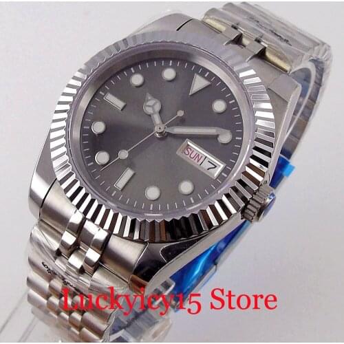 BLIGER 36mm/39mm Sterile Fluted Bezel NH36A Men Wristwatch Automatic Watch Jubilee Band Calendar Window Screw Down Crown