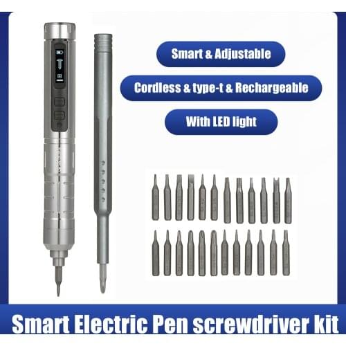 SEQURE Smart Electric Cordless Pen Screwdriver Kit 245RPM Precision Screwdriver Set with 24 Magnetic Driver Bits LED Light