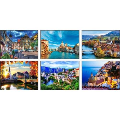 Embroidery Counted Cross Stitch Kits Needlework - Crafts 14 ct DMC Color DIY Arts Handmade Decor - Six Views of Europe