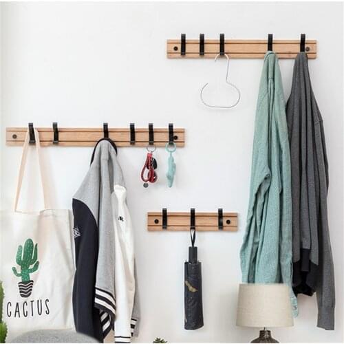 Wall Clothes Hooks Solid Wood Wall Hooks Towel Coat Clothe Racks Hook Shelf Living Room Wall Row Hook Rack Storage Key Holder
