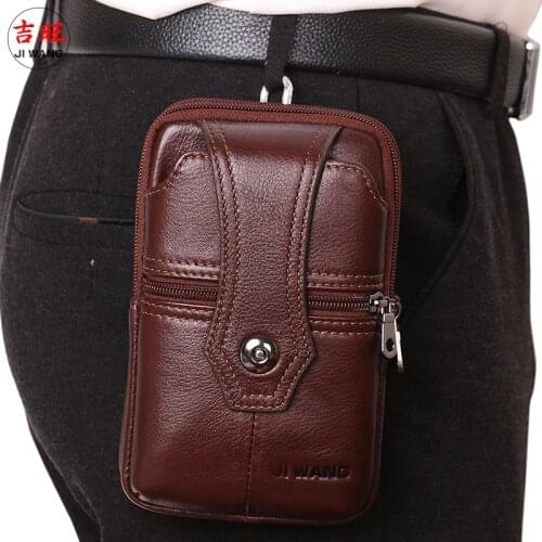 New Genuine Leather Cowhide Waist Bag Casual Male Hook Fanny Pack Male Hip Bum Purse Pouch Cell Mobile Phone Case Skin Belt Bags