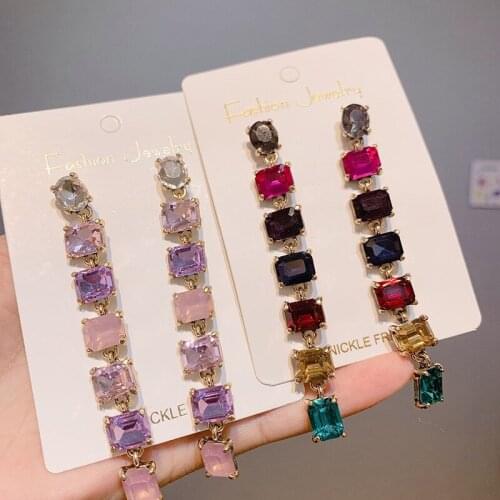 New Fashion Colorful Rhinestone Earrings Women Bohemian Geometric Dangle Earring Accessories