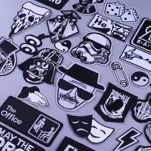 Prajna Black and White Letter Patches Embroidered Patches For Clothing DIY Iron On Patches For Clothes Jacket Patch Applique DIY